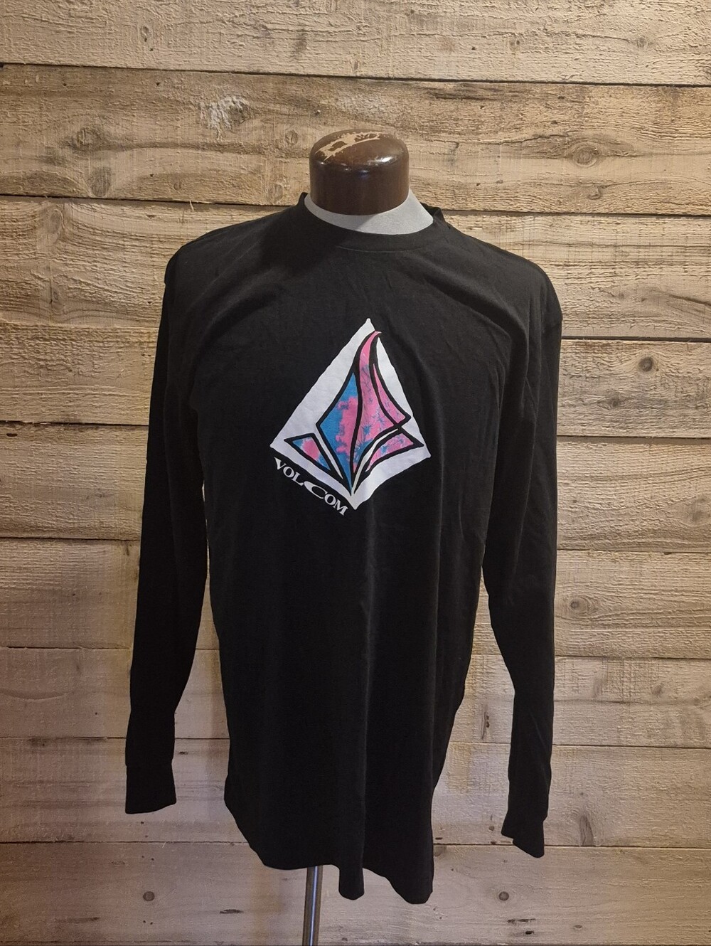 5/$50. Volcom Black Long Sleeve Tee with Pink and Blue Logo